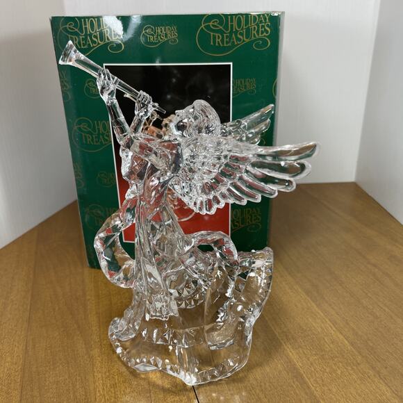 Holiday Treasures Vintage Acrylic Angel Tree Topper Clear Trumpet Table Decor - Picture 1 of 10